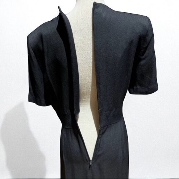 NEW (w/tag) VINTAGE Black Julian Taylor Big Shoulder Midi Dress 14 - Picture 7 of 12